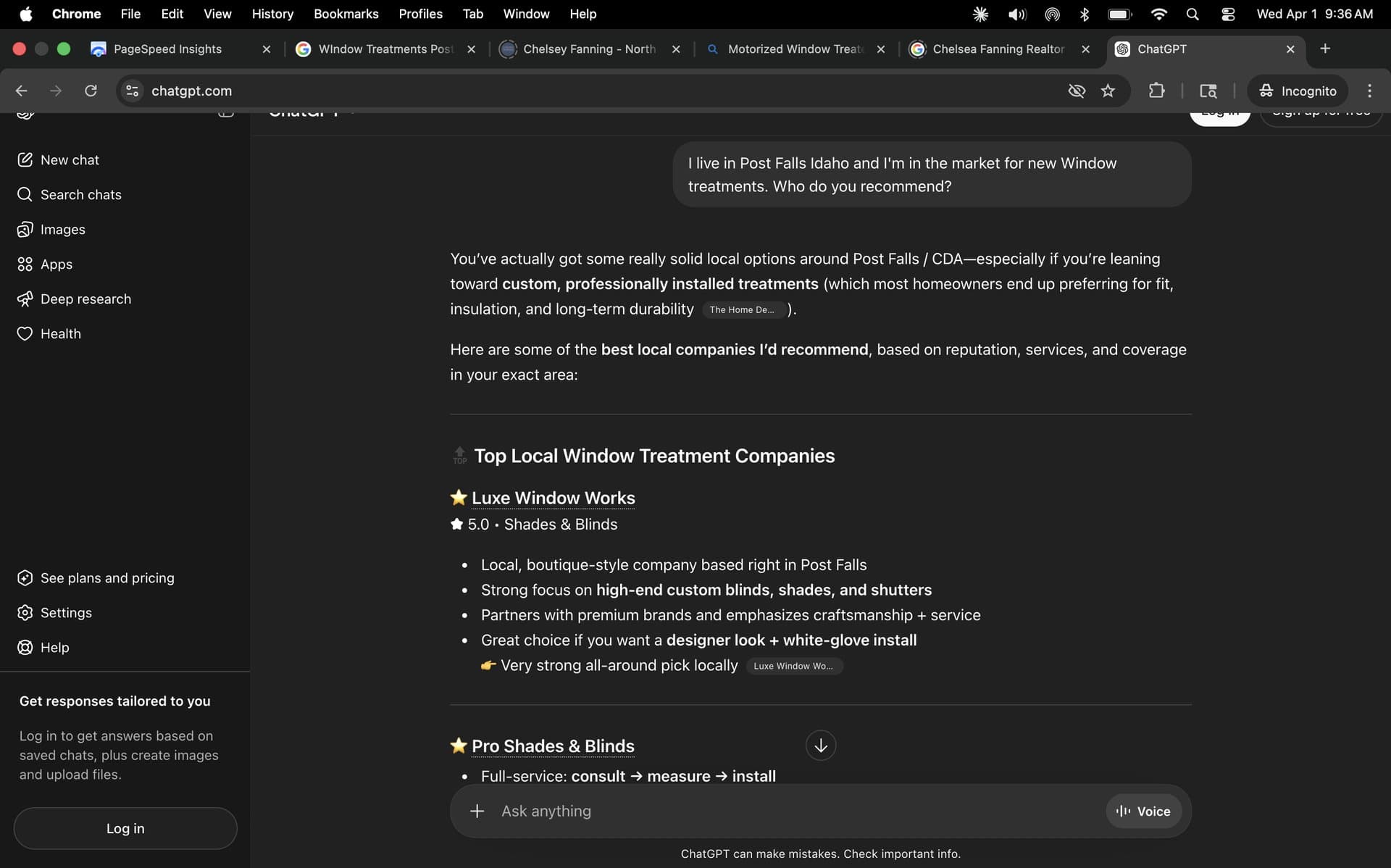 ChatGPT — Luxe recommended first. "Best overall pick locally."